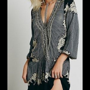 Free People Striped Tunic with Floral Details